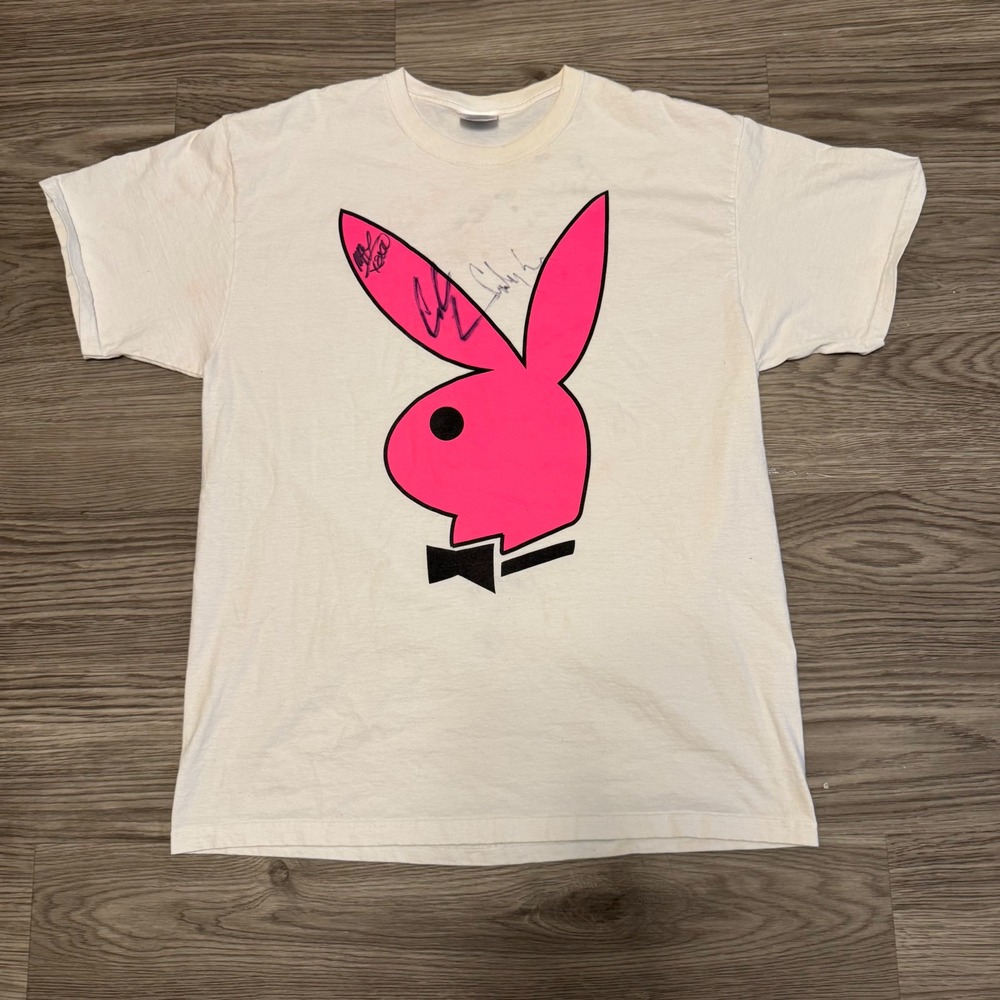 Vintage Y2K Playboy Bunny Chippendales White T-Shirt Signed Autographed XL